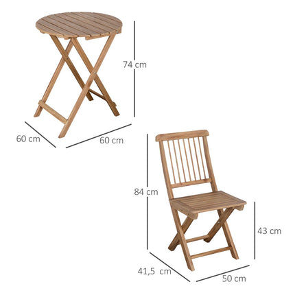 Skládací dřevěný bistro set pro 2 osoby, přírodní povrch