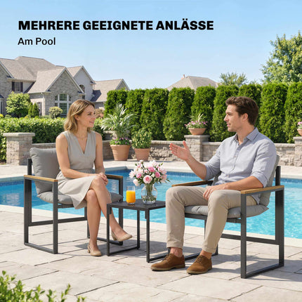 Bistro set s polstrovanými židlemi a stolem, černá/šedá