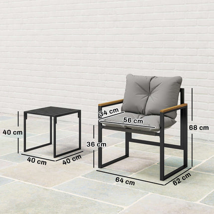Bistro set s polstrovanými židlemi a stolem, černá/šedá