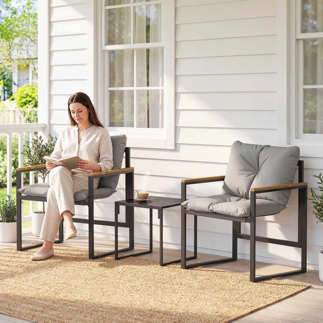 Bistro set s polstrovanými židlemi a stolem, černá/šedá