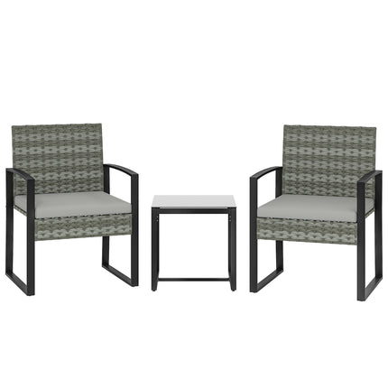 Bistro set s polštáři, PE ratan, skleněná deska