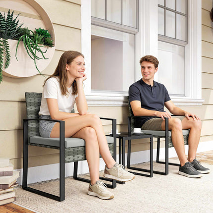 Bistro set s polštáři, PE ratan, skleněná deska