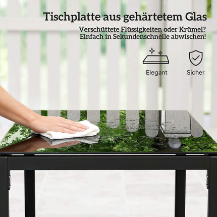 Bistro set s polštáři, PE ratan, skleněná deska