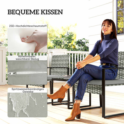 Bistro set s polštáři, PE ratan, skleněná deska