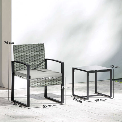 Bistro set s polštáři, PE ratan, skleněná deska