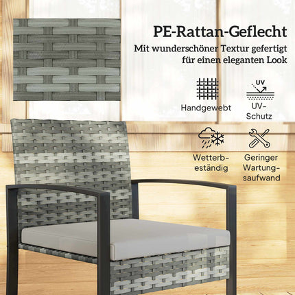 Bistro set s polštáři, PE ratan, skleněná deska