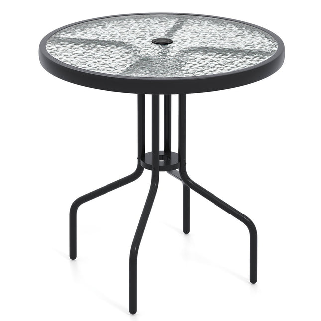 Bistro stůl s otvorem pro slunečník, skleněná deska 70cm