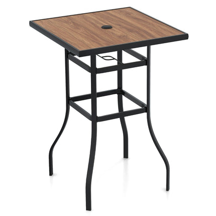 Bistro table with umbrella hole & table top in wood look. Garden table. Square balcony table