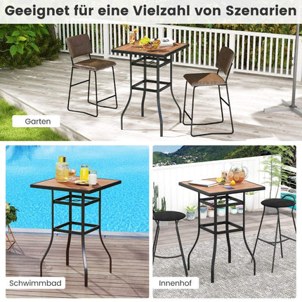 Bistro table with umbrella hole & table top in wood look. Garden table. Square balcony table