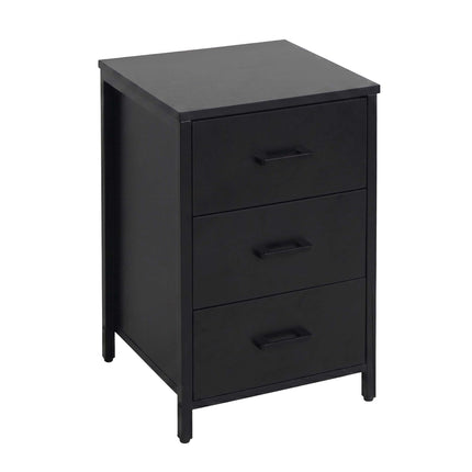 Black 3-Drawer Bedside Table, MDF & Steel, 60x40x40 cm