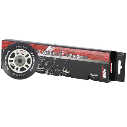 PU kolečka 76x24 82A a ložiska ABEC-9, sada, černá
