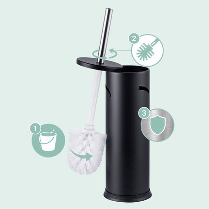 Black Bathroom Set: Toilet Brush & Spare Roll Holder