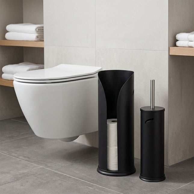 Koupelnový set: WC štětka a zásobník na náhradní roli, černá