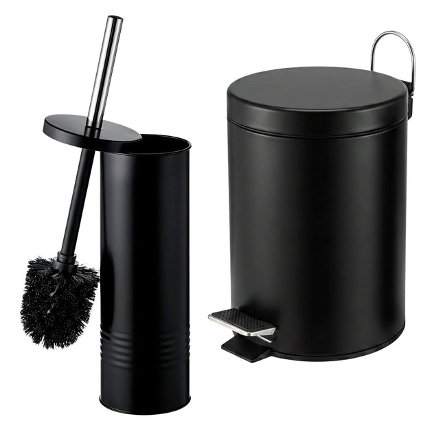 Koupelnový set s pedálovým košem a WC štětkou, černá