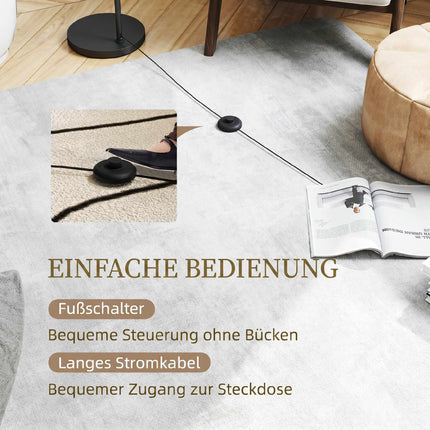 Black Floor Lamp with White Fabric Shade, E27 Socket