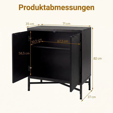 Black Fluted Sideboard Cabinet with Adjustable Shelves