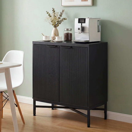 Black Fluted Sideboard Cabinet with Adjustable Shelves
