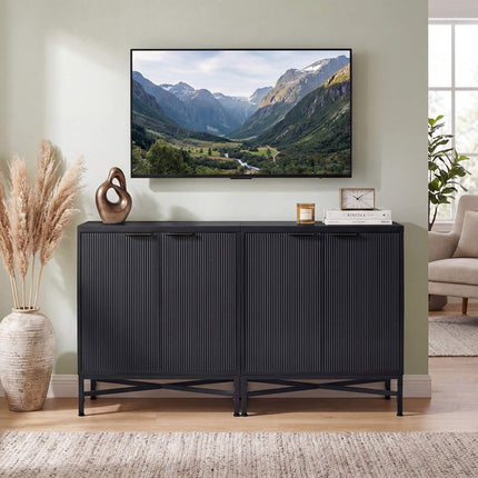 Black Fluted Sideboard Cabinet with Adjustable Shelves