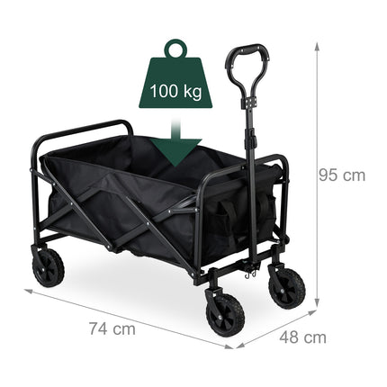 Skládací zahradní vozík s gumovými koly, černá