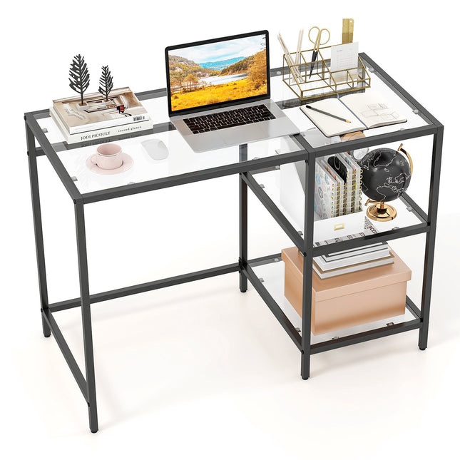 Computertisch aus schwarzem Glas mit Metallrahmen, 106x51x76 cm
