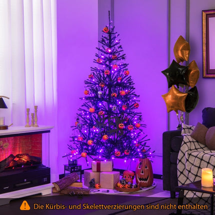 Halloweenský stromek s fialovými LED světly, 183 cm, černá