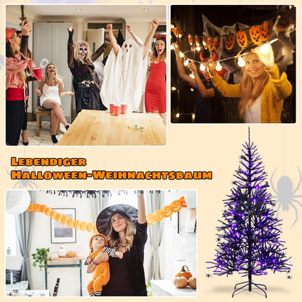 Halloweenský stromek s fialovými LED světly, 183 cm, černá