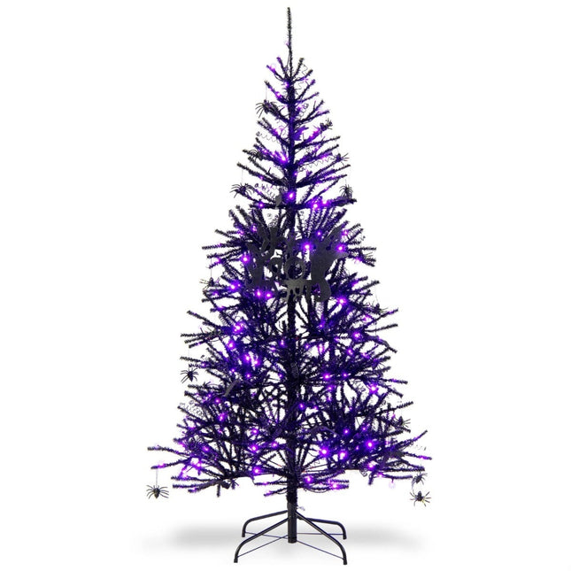 Black Halloween Tree with Purple LED Lights, 183 cm
