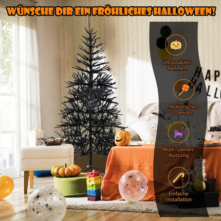 Halloweenský stromek s fialovými LED světly, 183 cm, černá