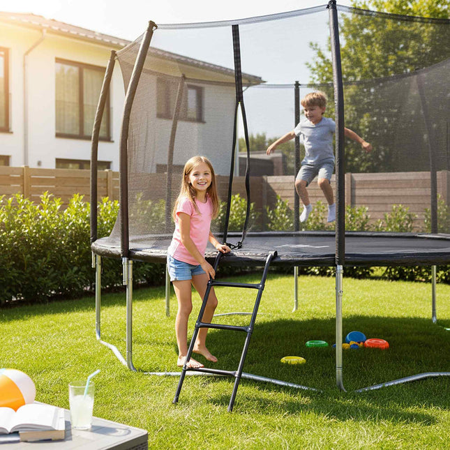 Zavěšovací žebřík k trampolíně – ocel, snadná montáž, černá
