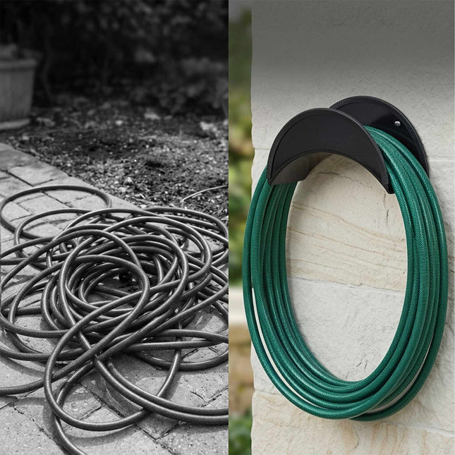 Železné držáky na hadici, sada 2 ks – nerezavějící, na zeď, černá