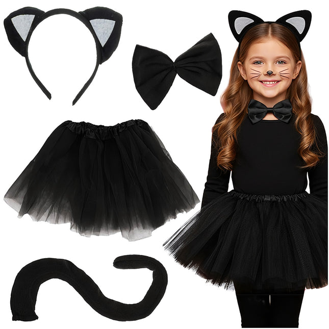Black Kitten Costume for Girls, 4-Piece Set, Ages 3-10
