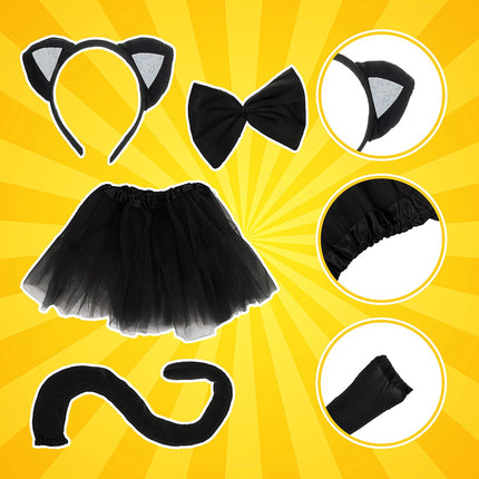 Black Kitten Costume for Girls, 4-Piece Set, Ages 3-10