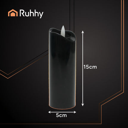Černé LED svíčky, 12 ks, 15cm, efekt blikajícího plamene