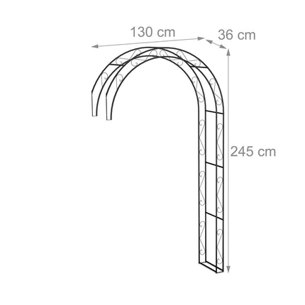 Černý kovový zahradní oblouk – poloviční pergola s treláží
