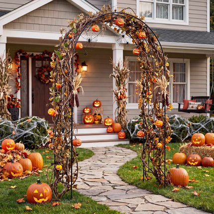 Black Metal Garden Arch Trellis with Ground Stakes