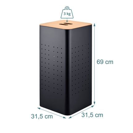 Black Metal Laundry Bin with Lid – 70L Capacity
