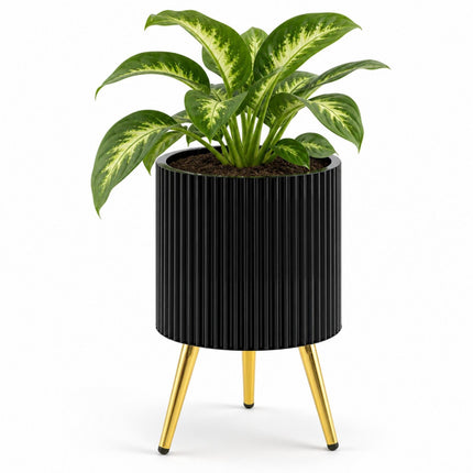 Black Metal Planter with Gold Legs, 35 x 35 x 53.5 cm