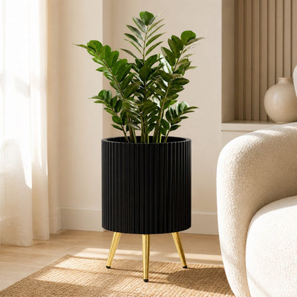 Black Metal Planter with Gold Legs, 35 x 35 x 53.5 cm