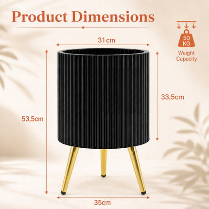 Black Metal Planter with Gold Legs, 35 x 35 x 53.5 cm