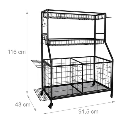 Black Metal Sports Equipment Trolley with Wheels