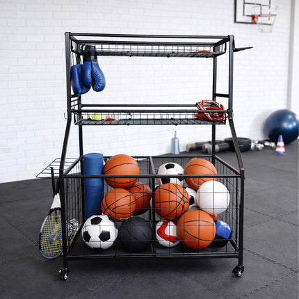 Black Metal Sports Equipment Trolley with Wheels