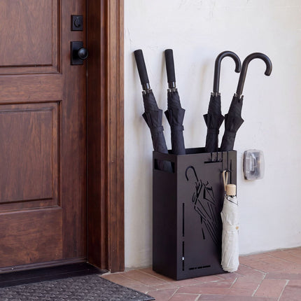 Black Metal Umbrella Holder Rack with Drip Tray