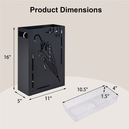 Black Metal Umbrella Holder Rack with Drip Tray