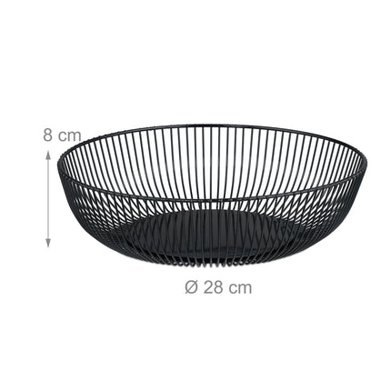 Černá kovová drátěná mísa na ovoce – velká, kulatý design