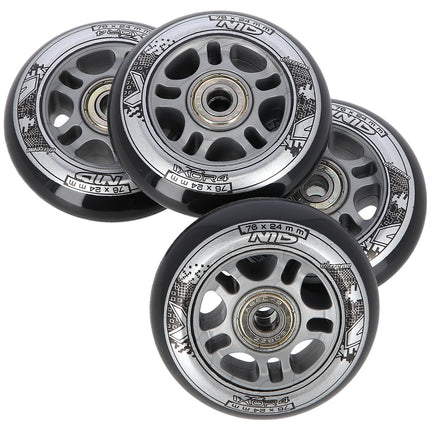 Černá sada PU koleček 76x24 82A a ložisek ABEC-9