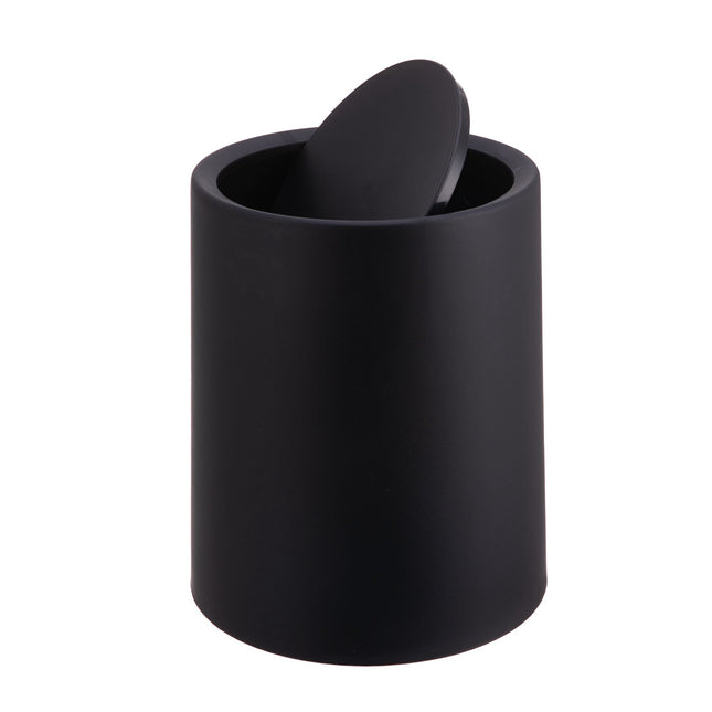 Black Plastic Bathroom Bin with Swing Lid, 6L Capacity