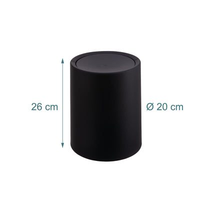 Black Plastic Bathroom Bin with Swing Lid, 6L Capacity
