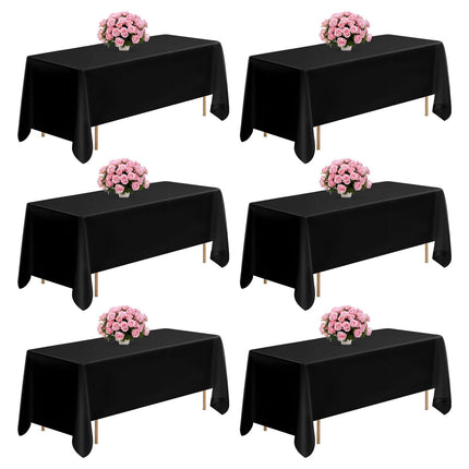 Black Polyester Tablecloths, 6-Pack, 70 x 120 in, Machine Washable