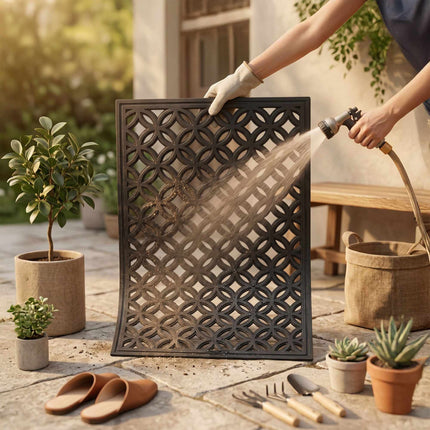 Černá gumová rohožka, geometrický vzor, 60x40 cm