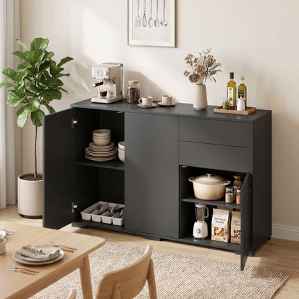 Black Sideboard with 2 Drawers, Push-Click, 117x36x74 cm